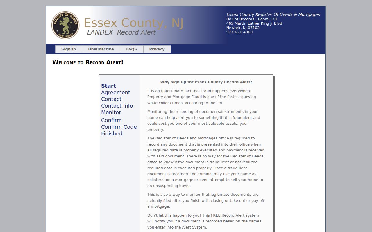 Newark residents directory Essex County Register Record Alert information