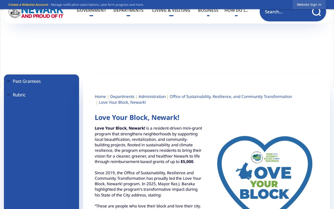 Newark neighbors civic page for block associations and mini-grants