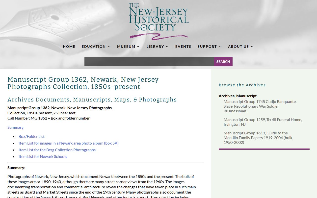 Newark previous residents research New Jersey Historical Society photograph collection